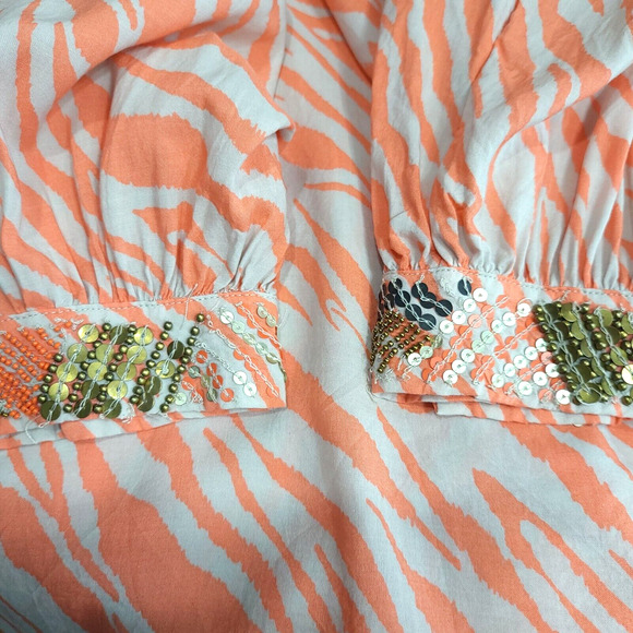 Chico's Animal Print Beaded Sequin Modal Tunic Women XXL Coral Beige V Neck - Picture 14 of 14